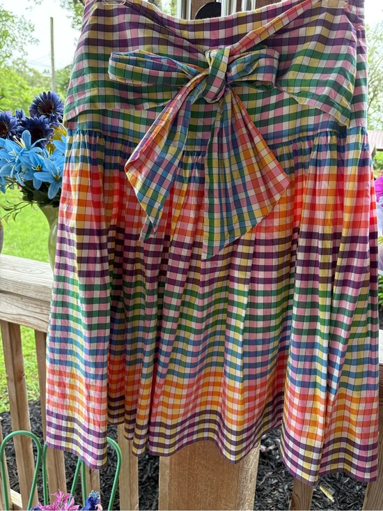 J. Crew Dresses & Skirts - J. Crew Peasant Gingham White & Purple Multi-Color Full Skirt w Front Sash